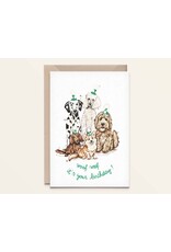 Kathings Wenskaart - Dogs, Woof it's your birthday - Dubbele kaart + Envelop