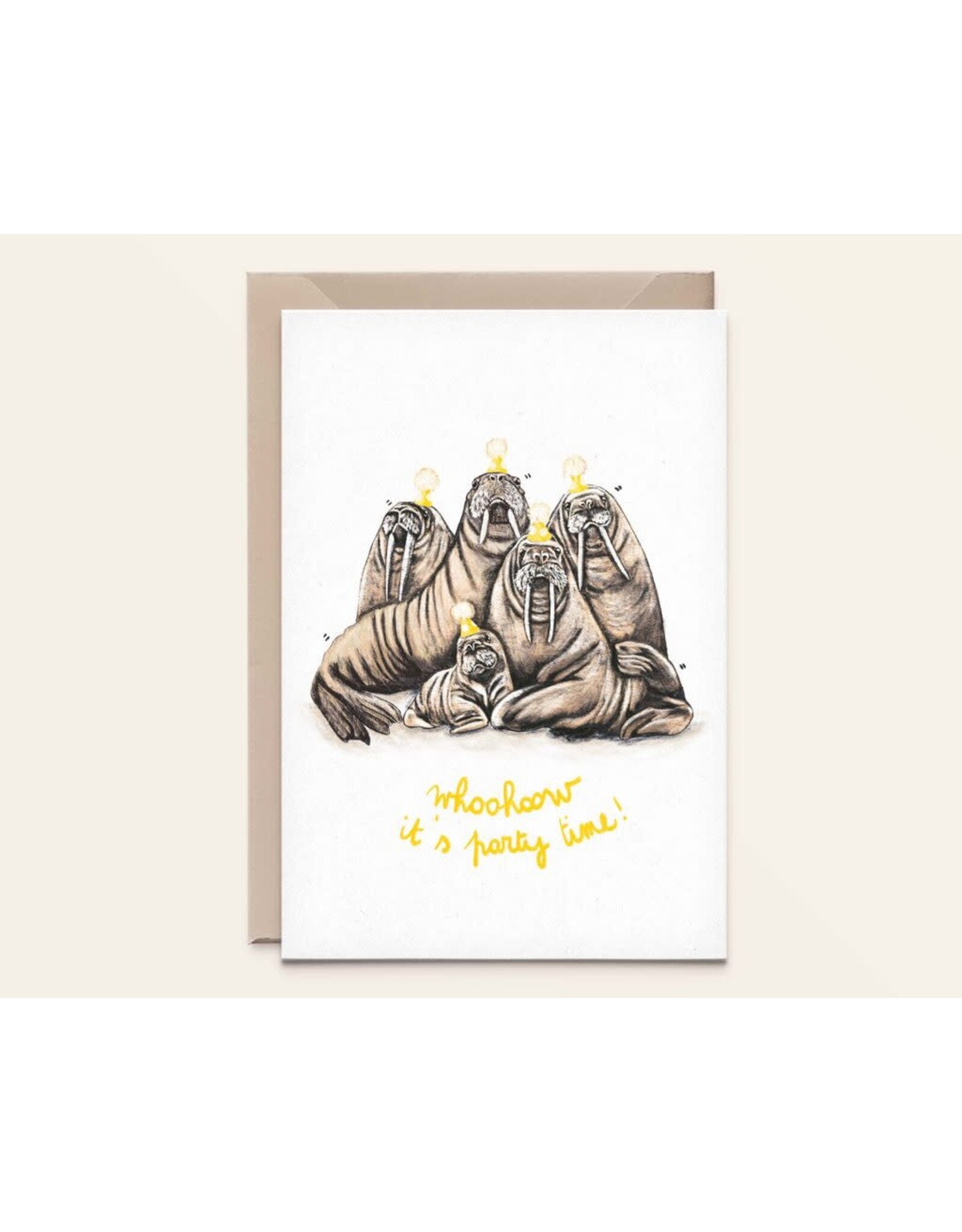 Kathings Wenskaart - Walrussen, Party time! - Dubbele kaart + Envelop