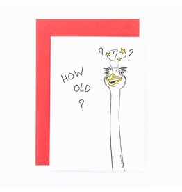 Studio Flash Wenskaart - Struisvogel, How old? - Letterpress kaart + Envelop