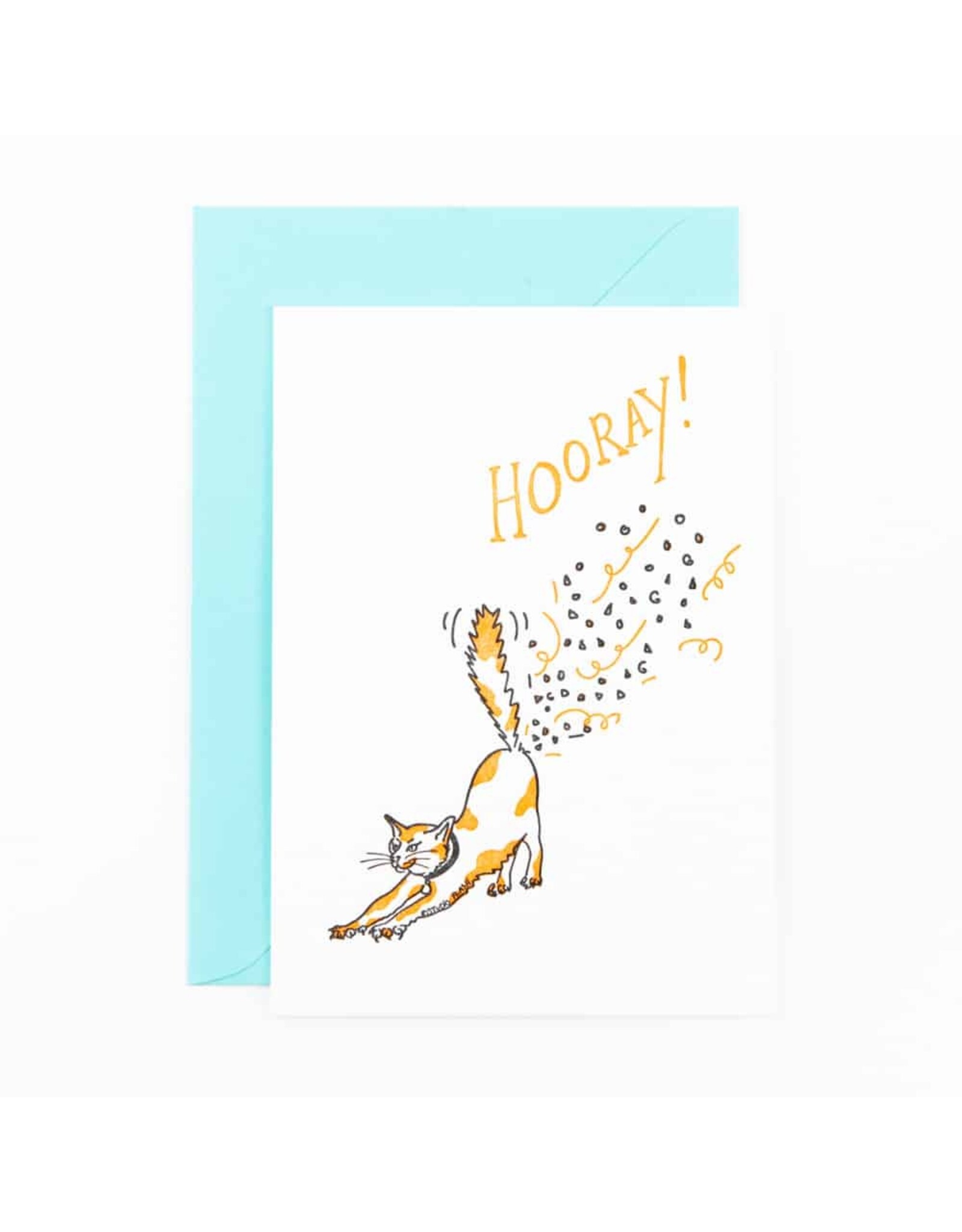 Studio Flash Wenskaart - Hooray confetti cat fart - Letterpress kaart + Envelop