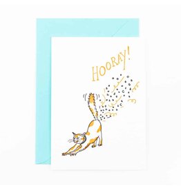 Studio Flash Wenskaart - Hooray confetti cat fart - Letterpress kaart + Envelop