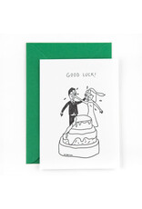 Studio Flash Wenskaart - Good luck, Wedding cake fight - Letterpress Kaart + Envelop