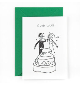 Studio Flash Wenskaart - Good luck, Wedding cake fight - Letterpress Kaart + Envelop