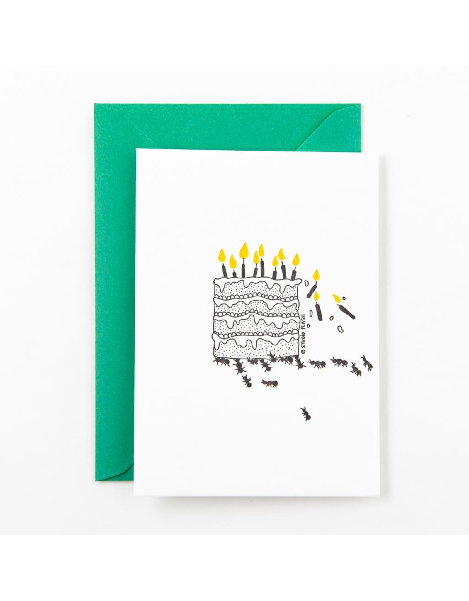 Studio Flash Wenskaart - Ant birthday cake - Letterpress Kaart + Envelop