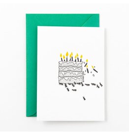 Studio Flash Wenskaart - Ant birthday cake - Letterpress Kaart + Envelop