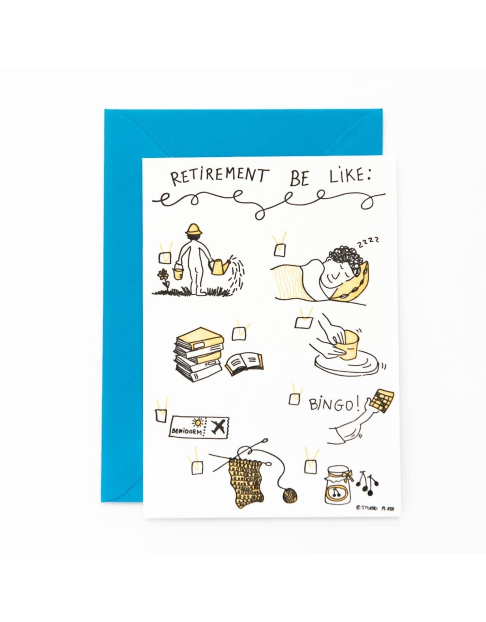 Studio Flash Wenskaart - Retirement be like - Letterpress kaart + Envelop