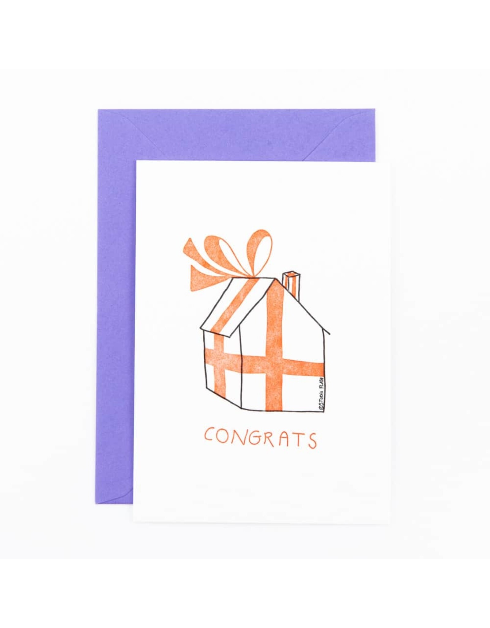 Studio Flash Wenskaart - Congrats, Wrapped house - Letterpress kaart + Envelop