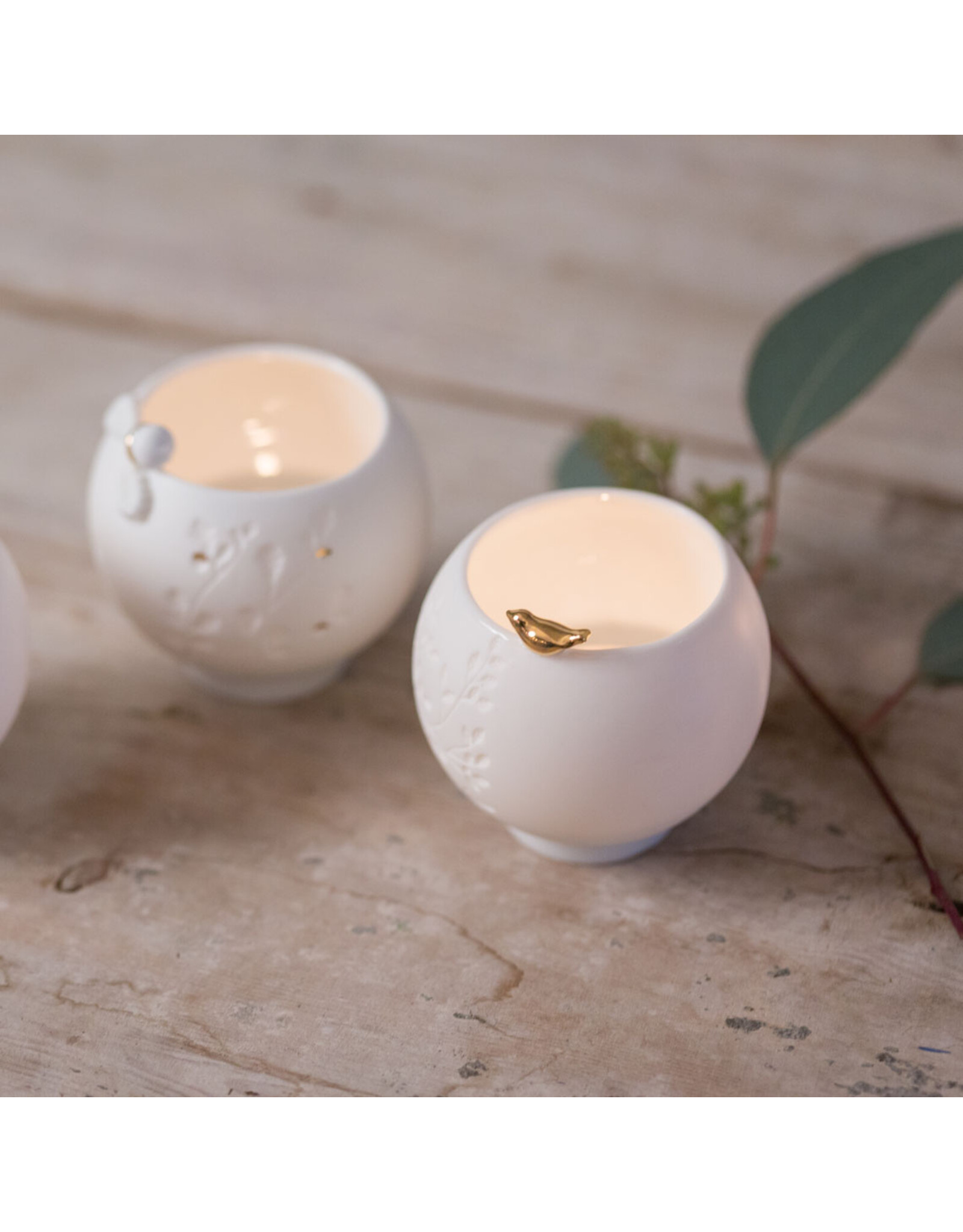 Raeder Theelicht, Gouden vogel op de rand - Ø 7 x  H 7cm