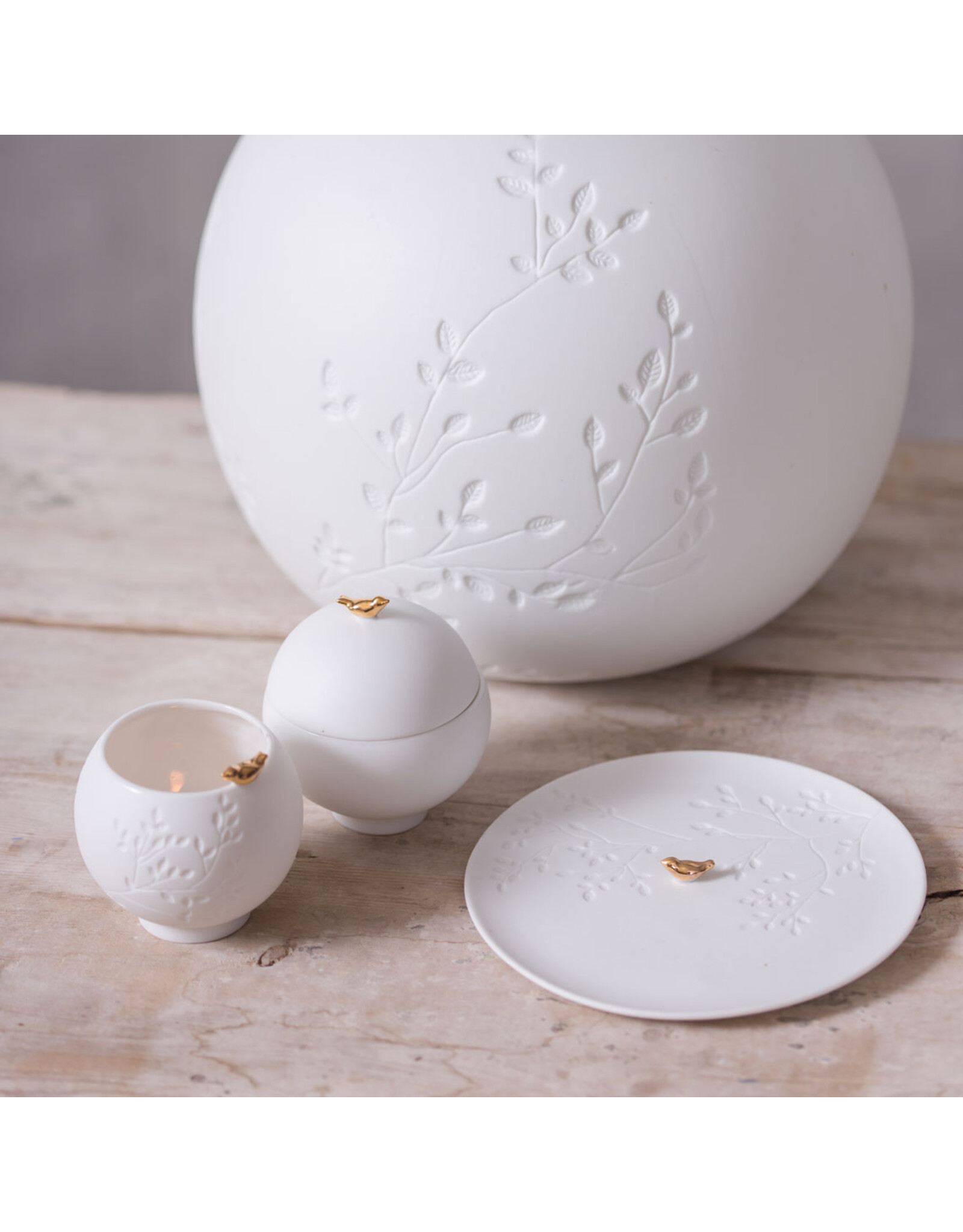 Raeder Theelicht, Gouden vogel op de rand - Ø 7 x  H 7cm