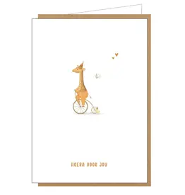 Studio Lin Wenskaart - Giraf, Hoera voor jou - Dubbele kaart + Envelop