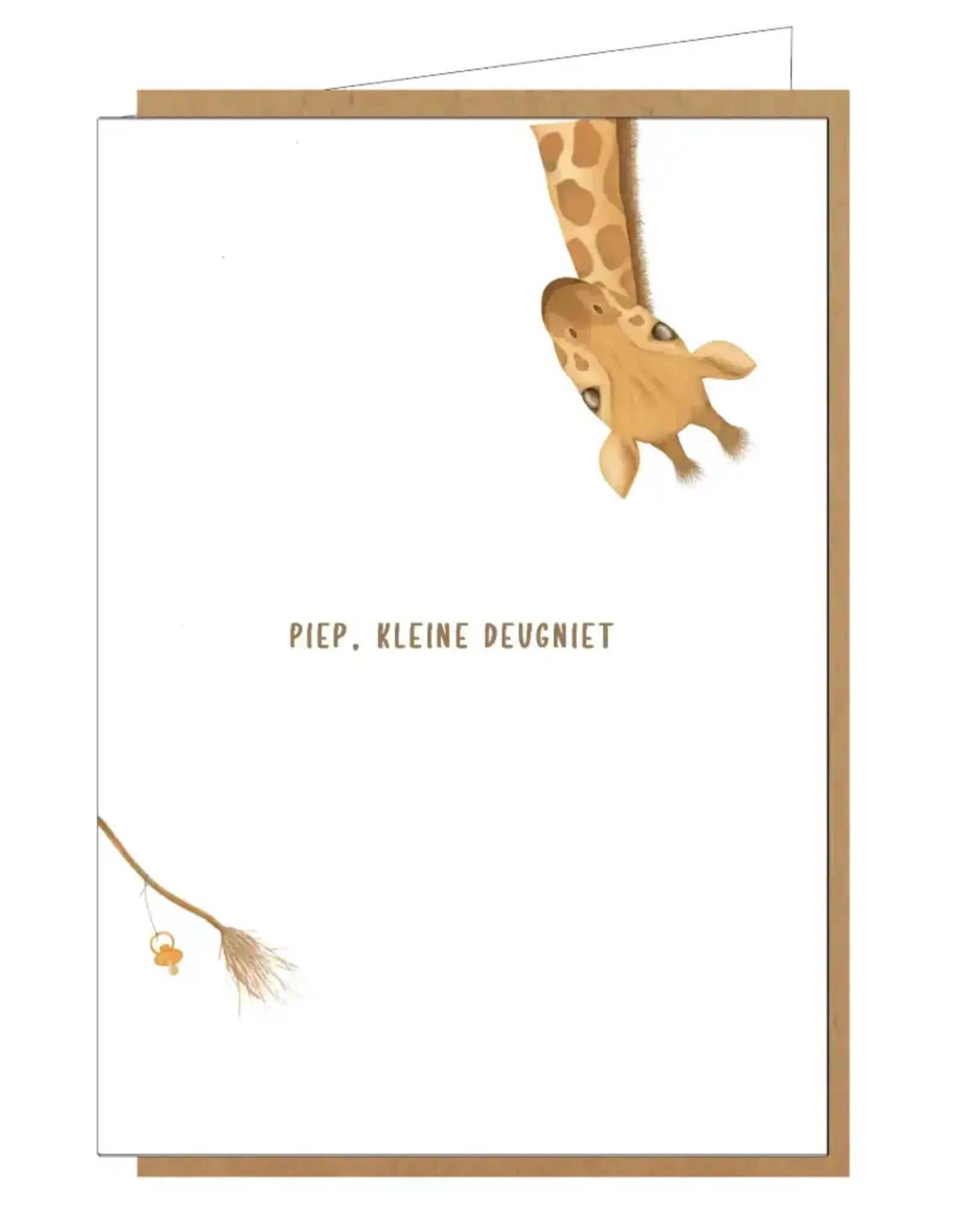 Studio Lin Wenskaart - Giraf, Piep kleine deugniet - Dubbele kaart + Envelop