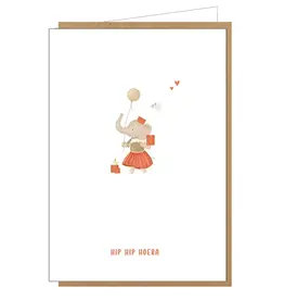 Studio Lin Wenskaart - Olifantje, Hip hip hoera - Dubbele kaart + Envelop
