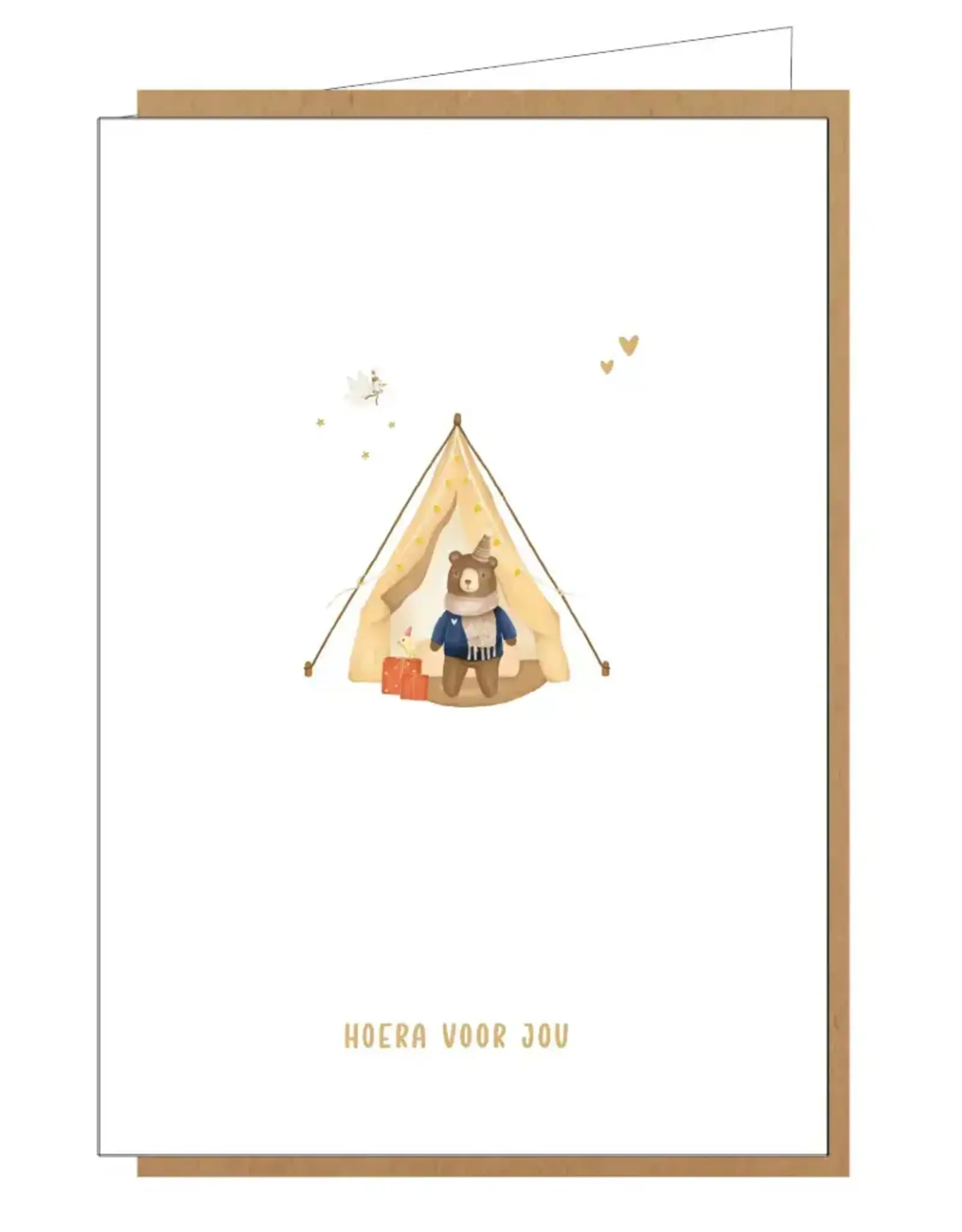 Studio Lin Wenskaart - Beertje, Hoera voor jou - Dubbele kaart + Envelop