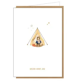 Studio Lin Wenskaart - Beertje, Hoera voor jou - Dubbele kaart + Envelop