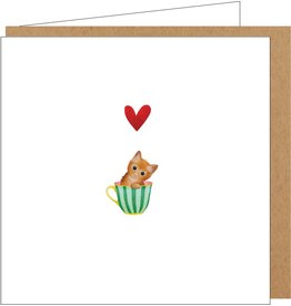 Yon Wenskaart - Katje in een Mok - Dubbele kaart + Envelop