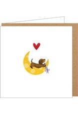 Yon Wenskaart - Teckel op Maan - Dubbele kaart + Envelop