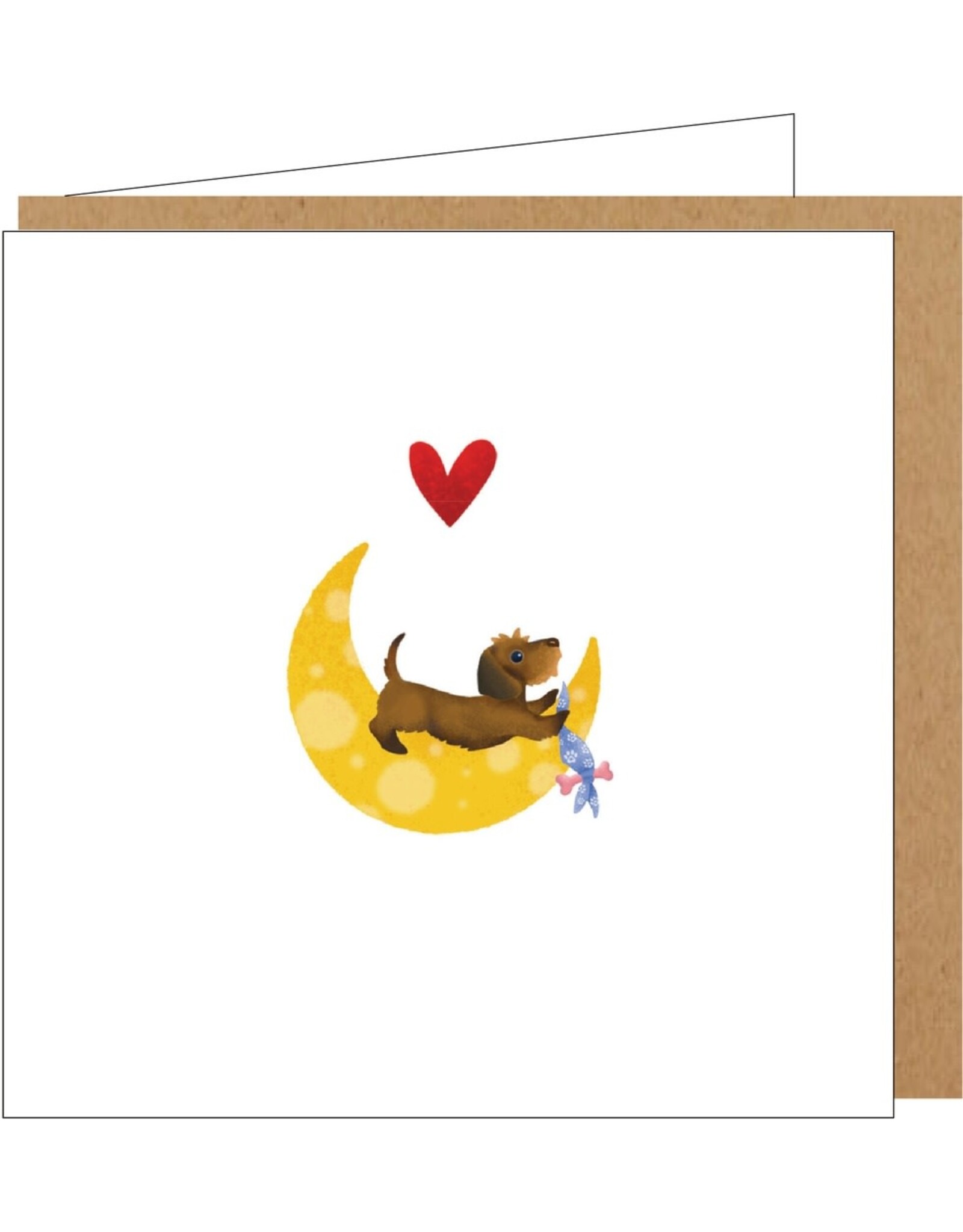 Yon Wenskaart - Teckel op Maan - Dubbele kaart + Envelop