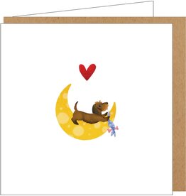 Yon Wenskaart - Teckel op Maan - Dubbele kaart + Envelop