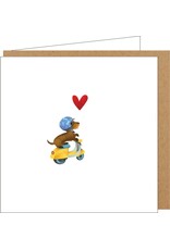 Yon Wenskaart - Teckel op Brommertje - Dubbele kaart + Envelop