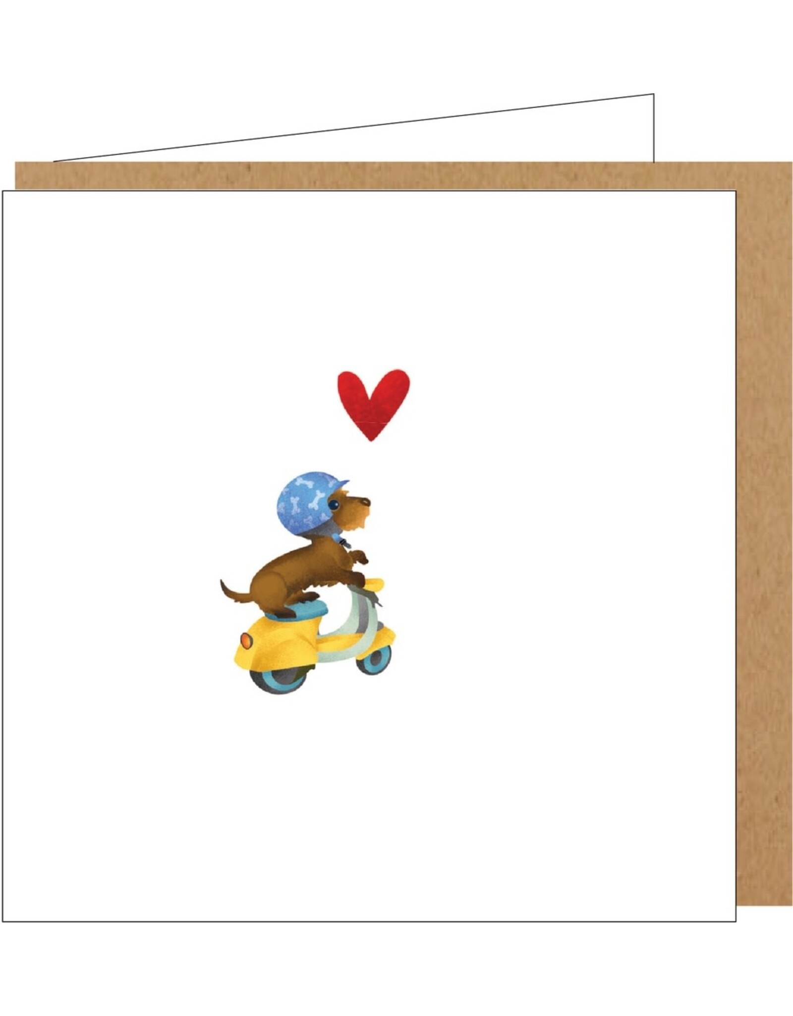 Yon Wenskaart - Teckel op Brommertje - Dubbele kaart + Envelop