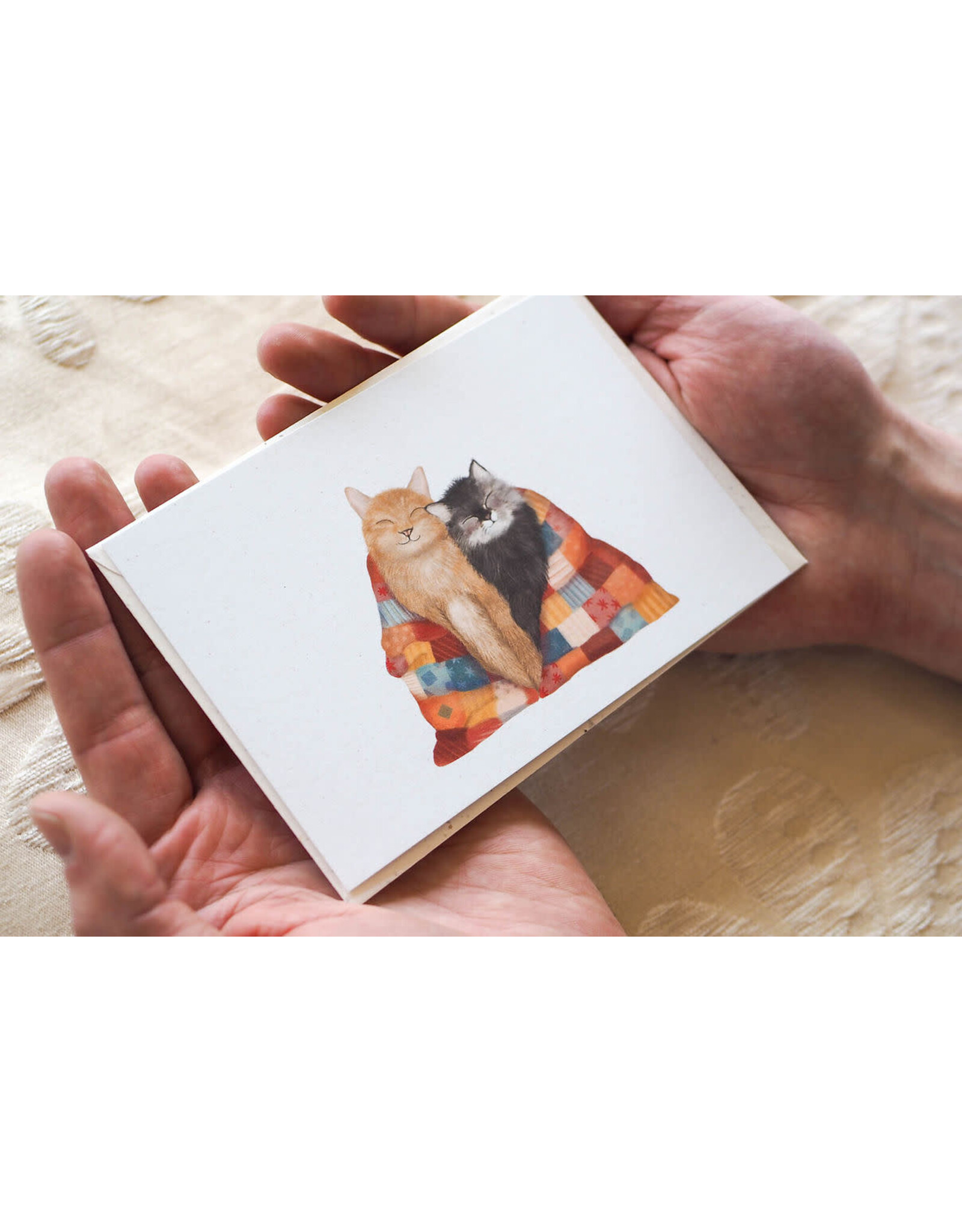 getekenddoorzusje Wenskaart - Katten met dekentje - Postkaart + Envelop