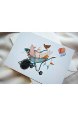 getekenddoorzusje Wenskaart - Kruiwagen Race - Postkaart + Envelop