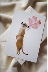 getekenddoorzusje Wenskaart - Stokstaartje met Hartjes - Postkaart + Envelop