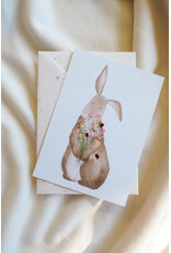 getekenddoorzusje Wenskaart - Konijn met Bloemen - Postkaart + Envelop