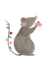 getekenddoorzusje Wenskaart - Muis met cupcake - Postkaart + Envelop