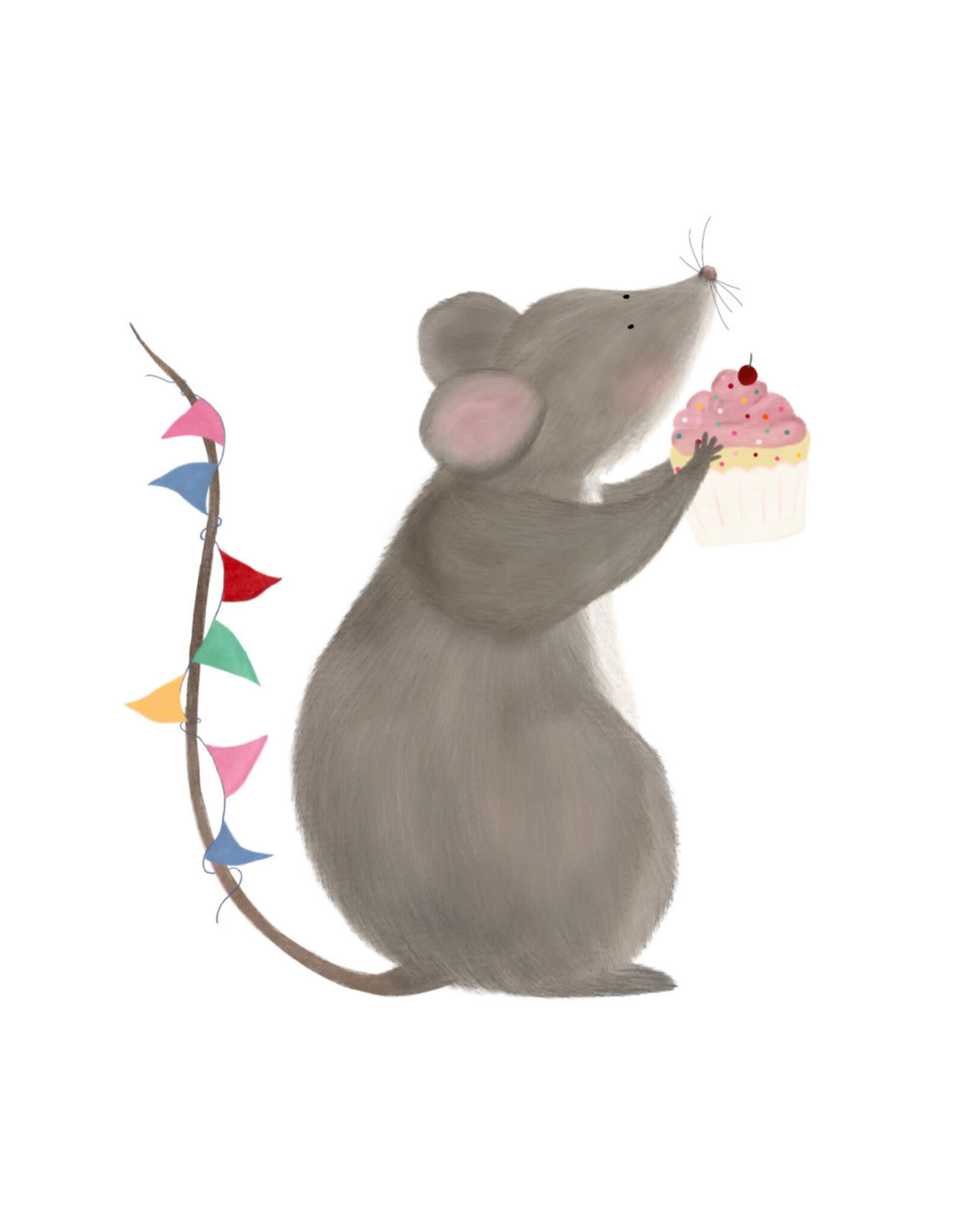 getekenddoorzusje Wenskaart - Muis met cupcake - Postkaart + Envelop