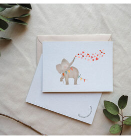 getekenddoorzusje Wenskaart - Olifantje met Hartjes - Postkaart + Envelop