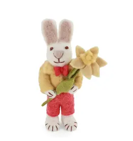 Gry & Sif Konijn Wit, Gele Jas & Daffodil - 13cm