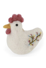 Gry & Sif Rooster with Embroidery, Wit - 7x6x3