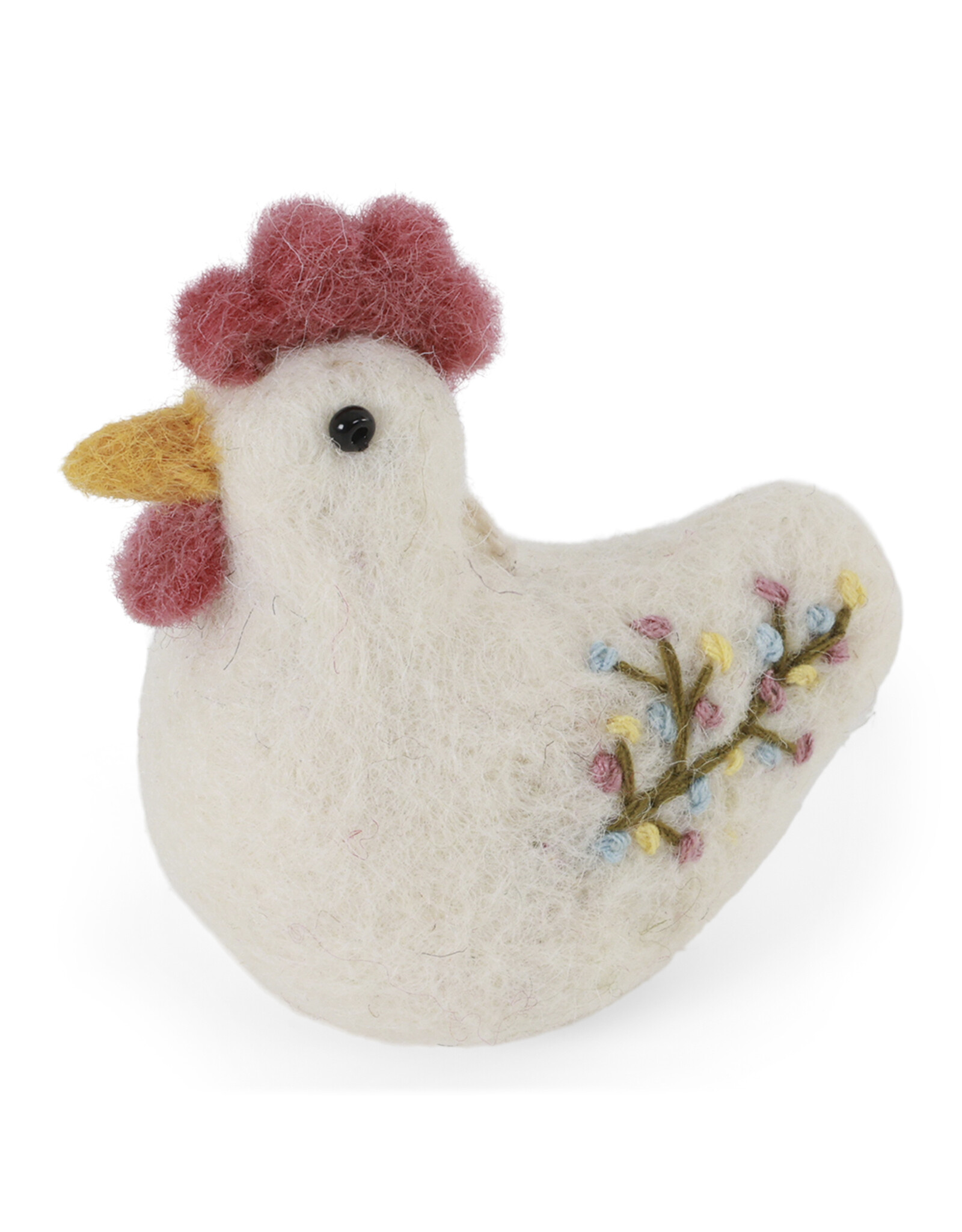 Gry & Sif Rooster with Embroidery, Wit - 7x6x3