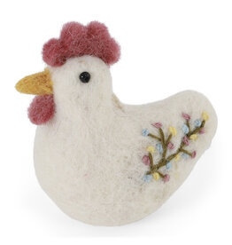Gry & Sif Rooster with Embroidery, Wit - 7x6x3