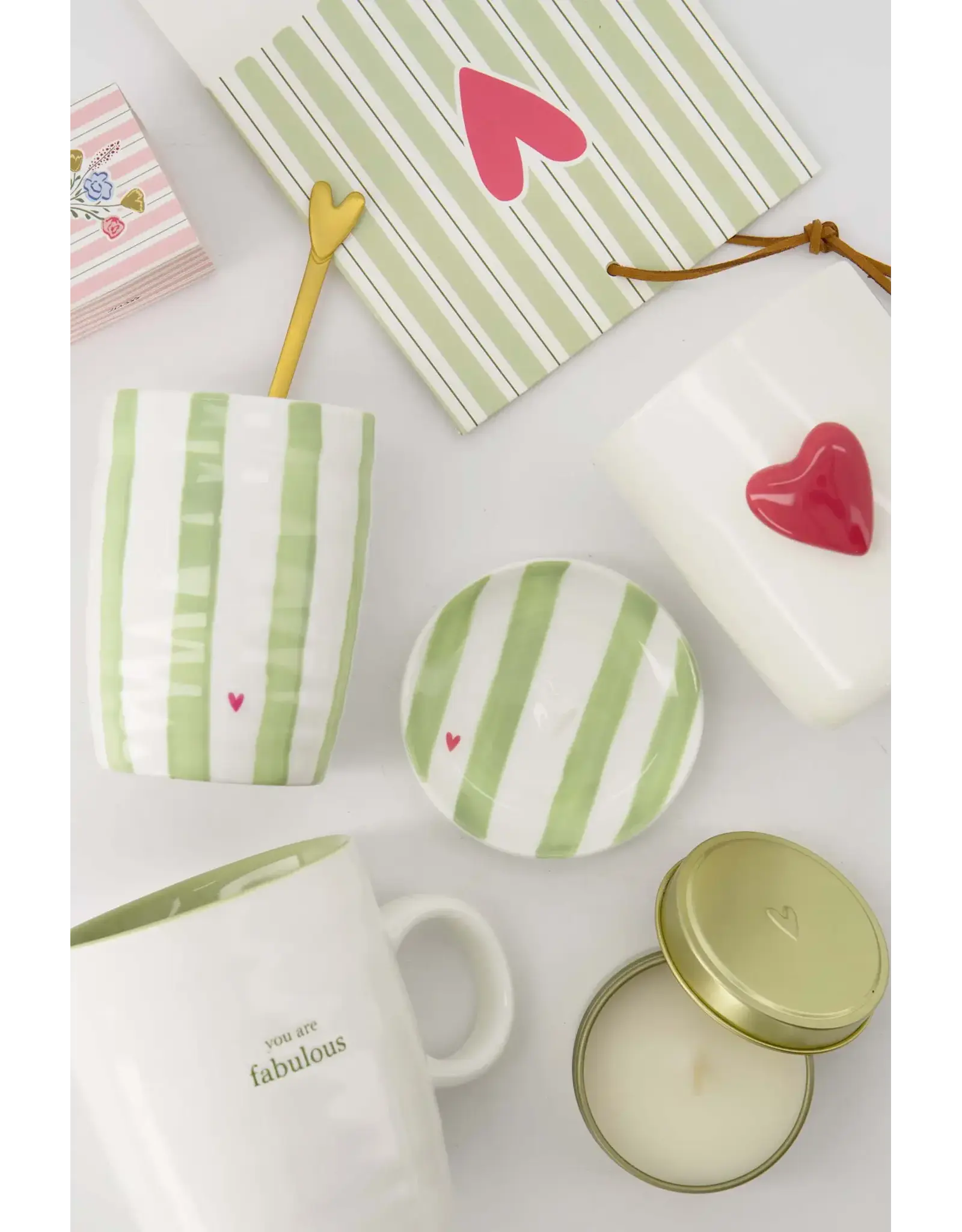 Zusss Koffiemok - Streep Lichtgroen Hartje - Ø7x9,5cm