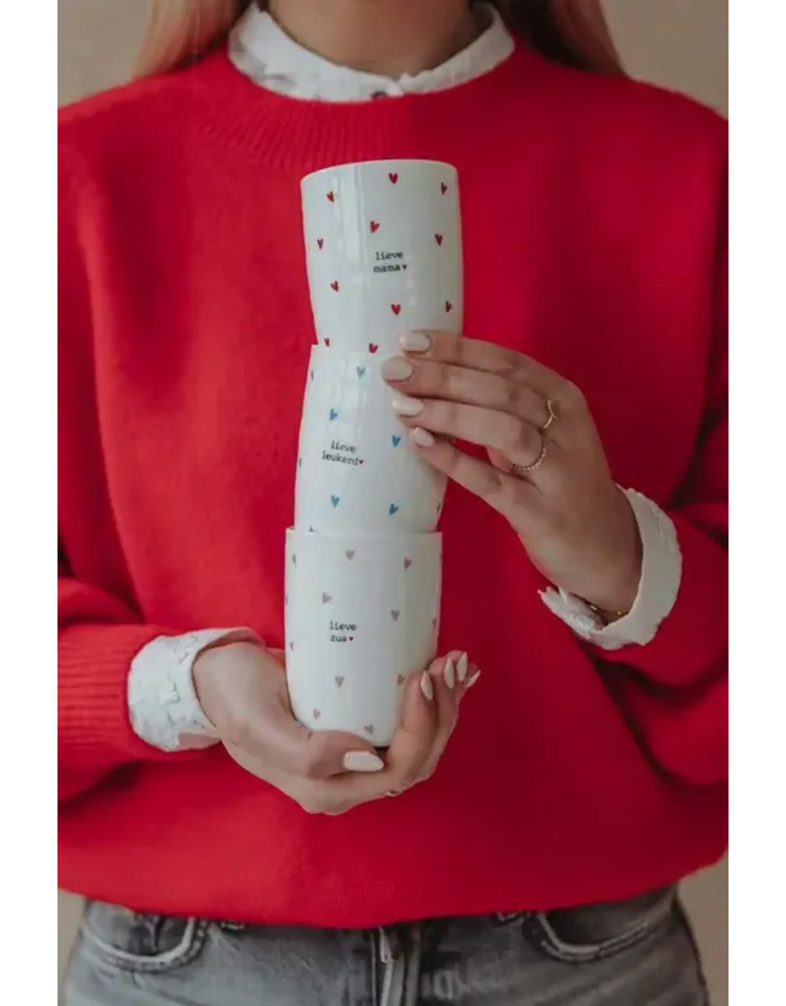 Zusss Koffiemok - Hartjes, Lieve mama - Ø7x9,5cm