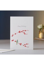 Eloise Hall Wenskaart - Blossom & One bird, Birthday - Dubbele Kaart + Envelop