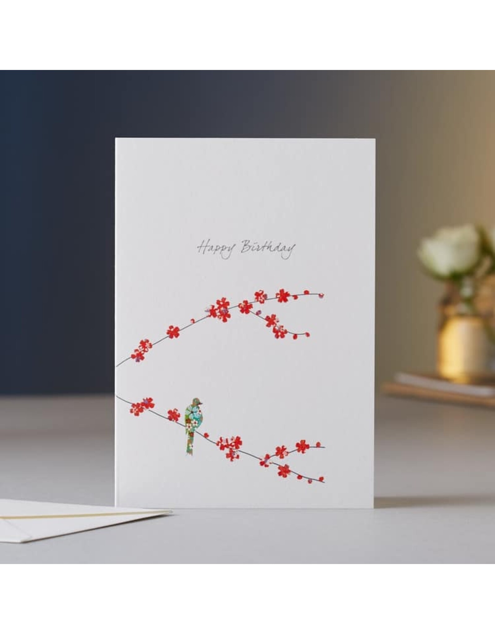 Eloise Hall Wenskaart - Blossom & One bird, Birthday - Dubbele Kaart + Envelop