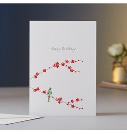Eloise Hall Wenskaart - Blossom & One bird, Birthday - Dubbele Kaart + Envelop
