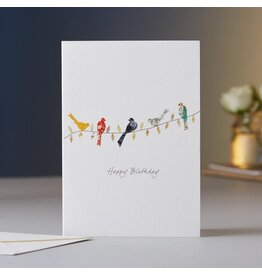 Eloise Hall Wenskaart - Birds on an twig, Birthday - Dubbele Kaart + Envelop