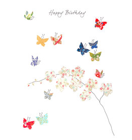 Eloise Hall Wenskaart - Butterflies & Orchids, Birthday - Dubbele Kaart + Envelop