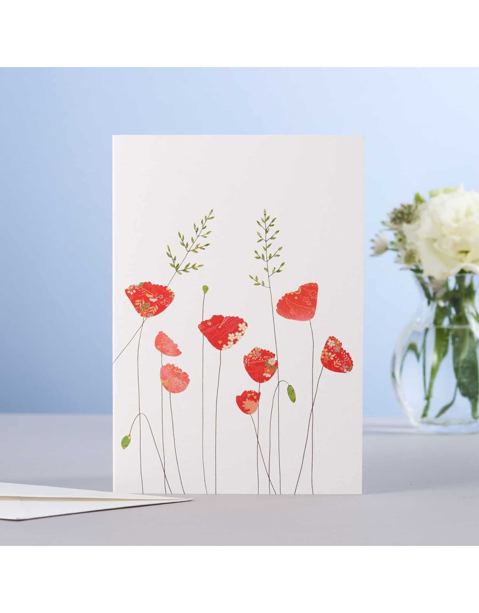Eloise Hall Wenskaart - Poppies & Grass - Dubbele Kaart + Envelop