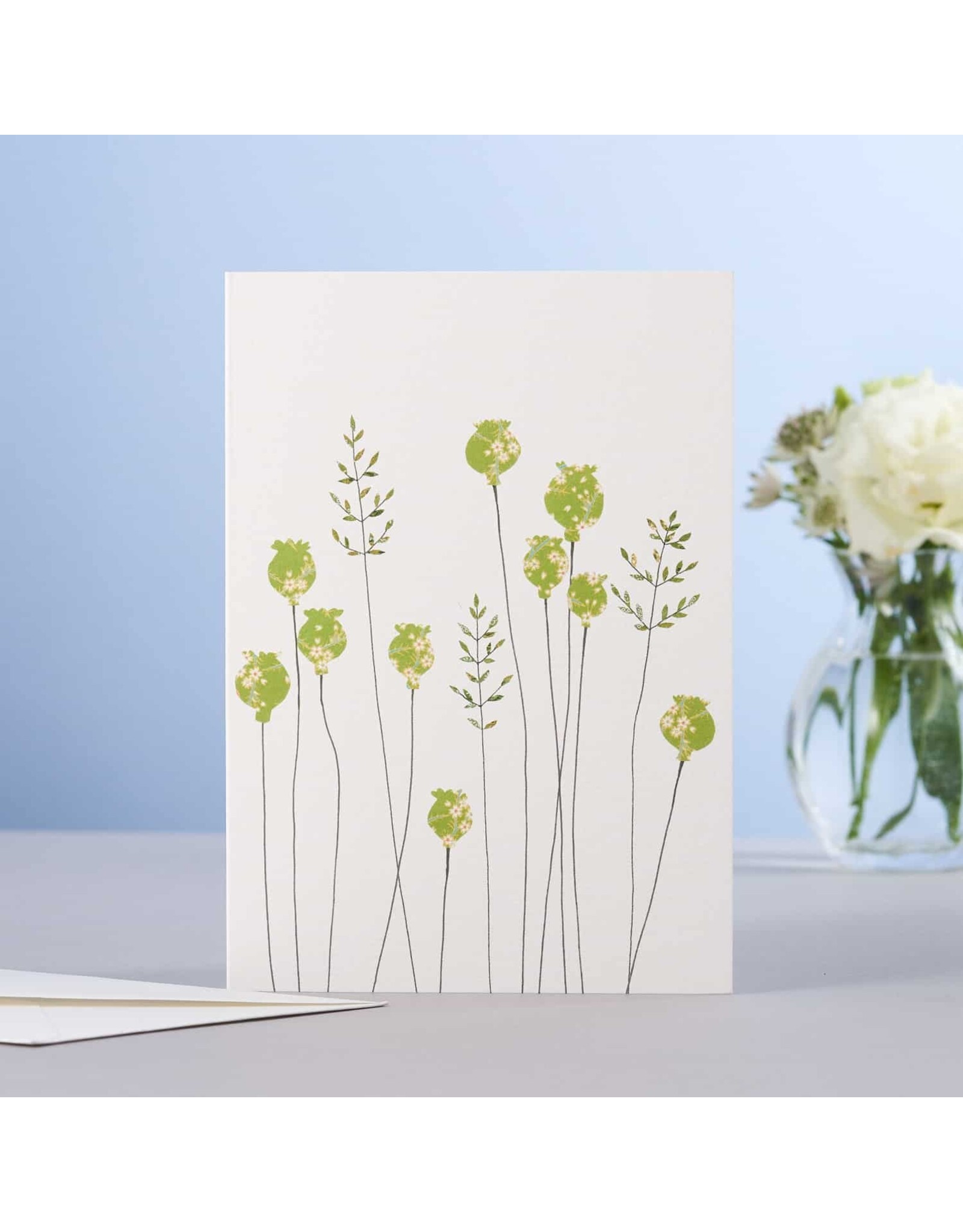 Eloise Hall Wenskaart - Poppyheads & Grass  - Dubbele Kaart + Envelop