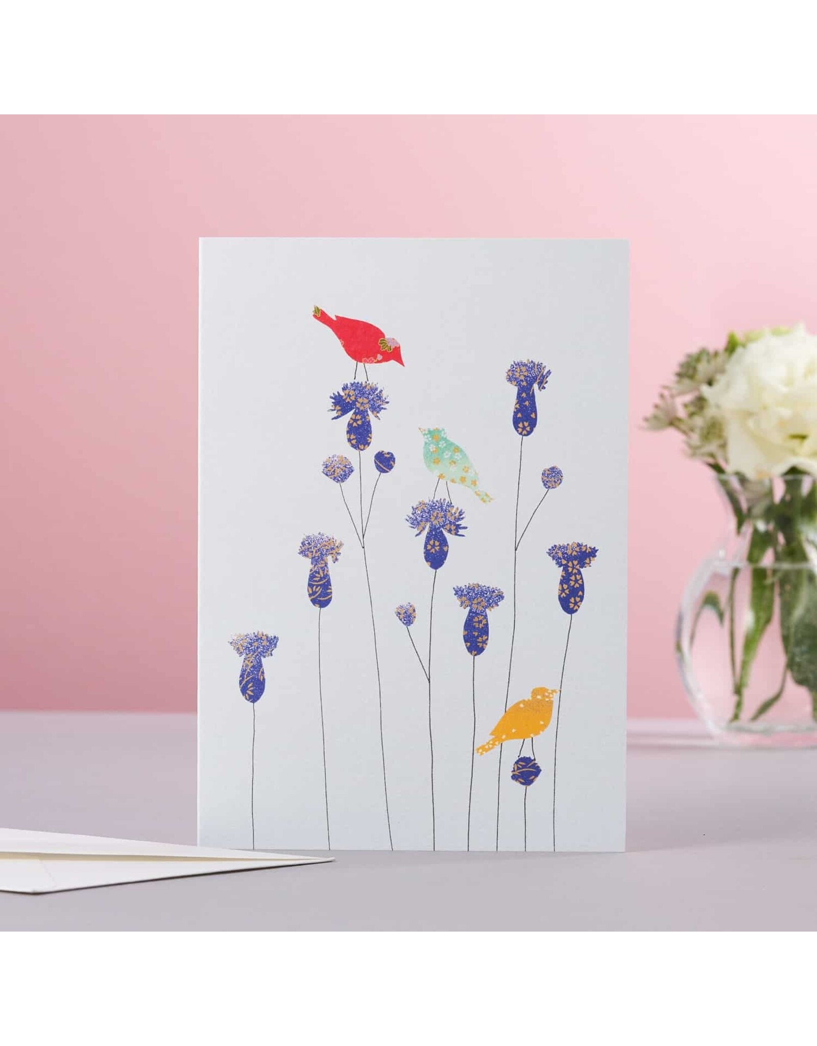 Eloise Hall Wenskaart - Birds & Thistles birthday - Dubbele Kaart + Envelop