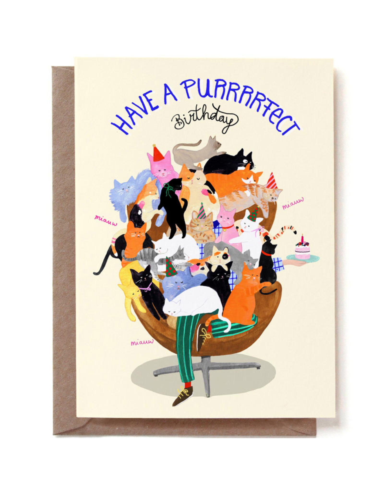 Reddish Design Wenskaart - Purrrfect Birthday - Dubbele kaart + Envelop