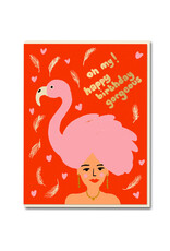 Emma Cooter Draws Wenskaart - Flamingo Girl - Dubbele kaart + Envelop
