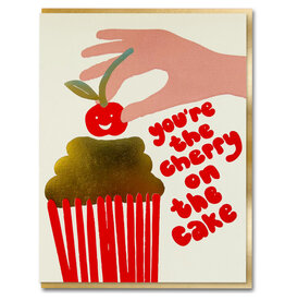 Joyful Wenskaart - Cherries Cake - Dubbele kaart + Envelop