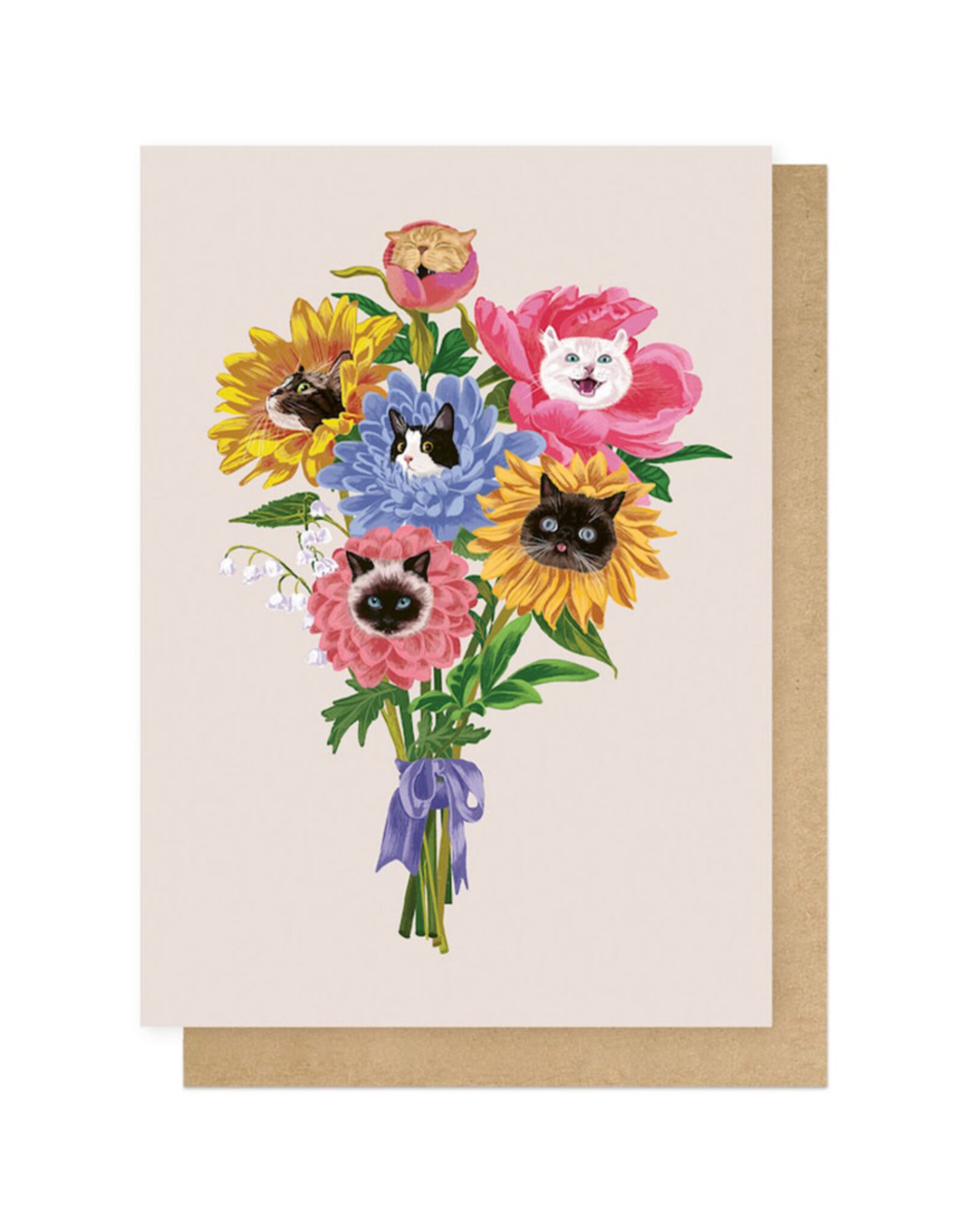 East End Wenskaart - Cat Flowers - Dubbele kaart + Envelop