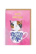 Ohh Deer Wenskaart - Pink Teacup Cat - Dubbele kaart + Envelop